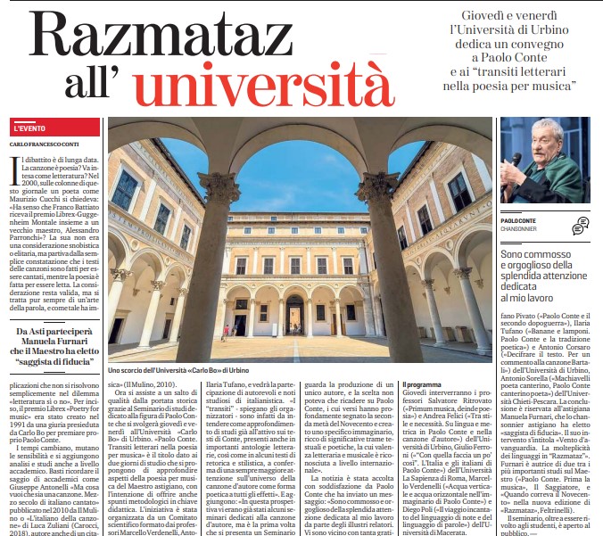 Manuela Furnari Università di Urbino La Convegno su Paolo Conte La Stampa Manuela Furnari Università di Urbino La Convegno su Paolo Conte La Stampa