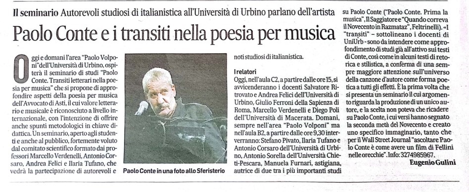 Manuela Furnari Paolo Conte Razmataz Urbino Università Manuela Furnari Paolo Conte Razmataz Urbino Università